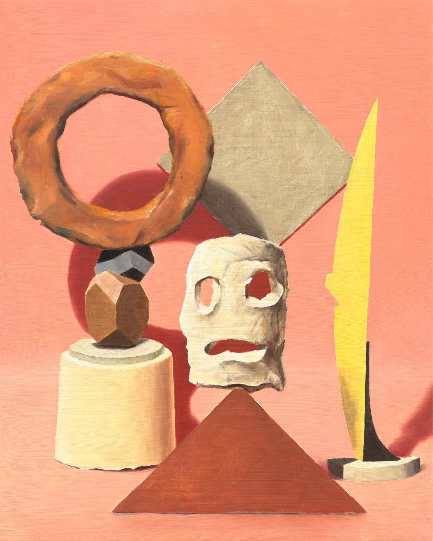 Modernist Still Life with Clay Mask (2022), 50 x 40 cm, oil on panel